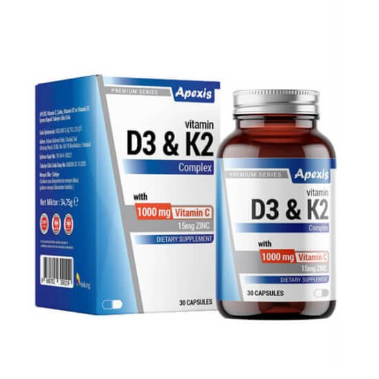 Apexis Vitamin D3 K2 & C 1000 mg Daily Supplement 30 CapsulesSupplementsTorqelo.com
