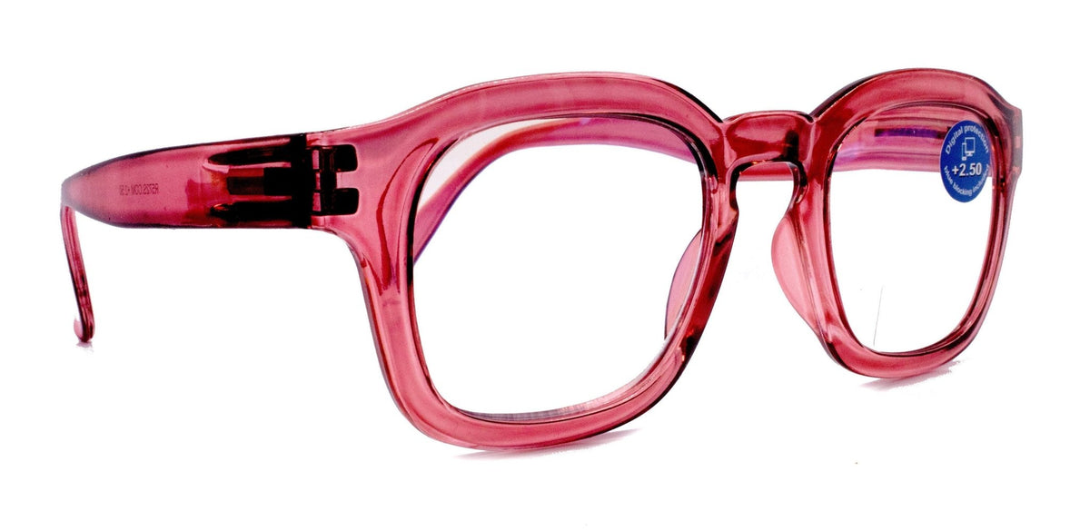 Apollo, (Blue Light Glasses) (Blue Light Blocker) Reduce Eyestrain, A/R Anti Glare. +1.25 +3.00, Large Square (Pink) NY Fifth Avenue.Torqelo.com