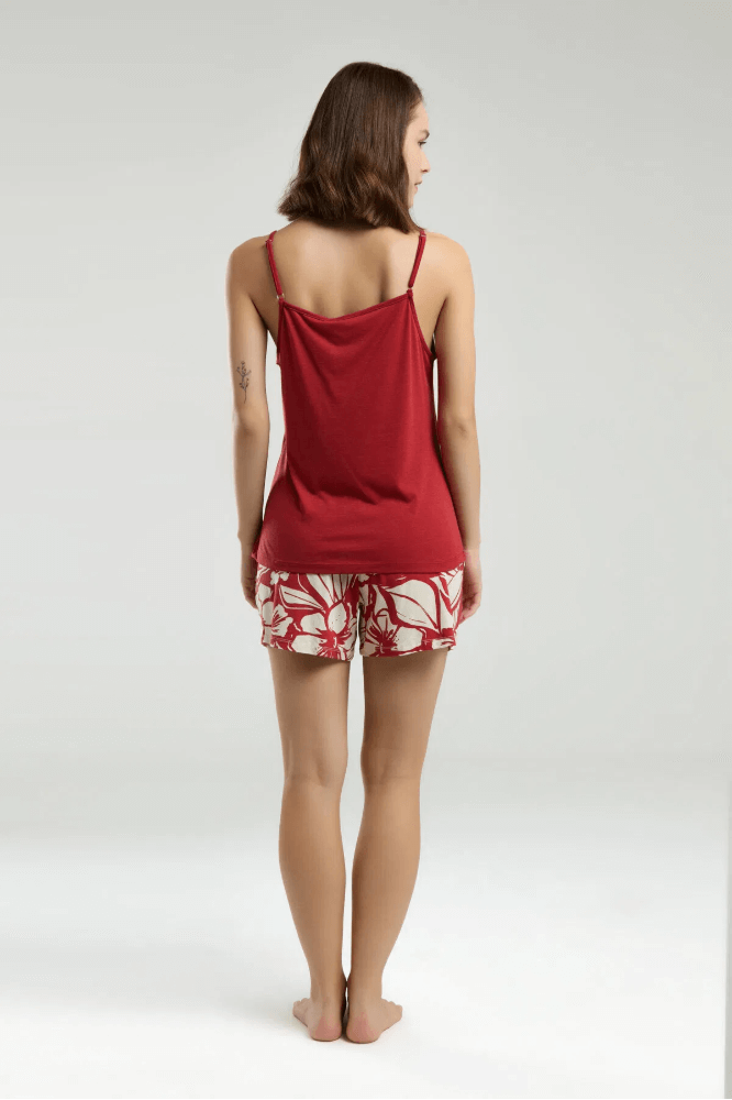 Arnetta Women's Red Pajama Short Set for Lounging by Beauty Care Bag