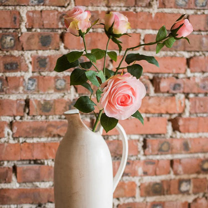 Faux Artificial Flower Silk 4 Rose Bloom Stem in Light Pink 31" Tall by RusticReach