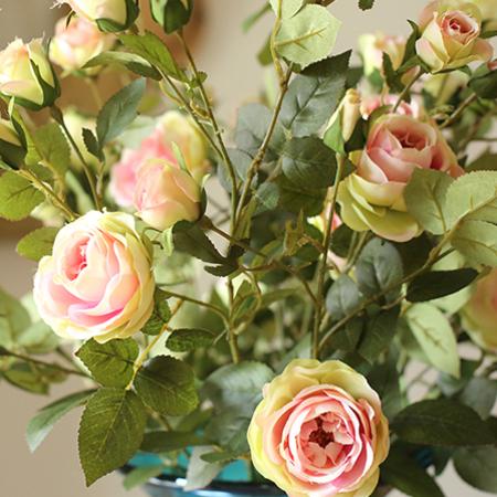 Artificial Flower Silk Rose Flower Bloom and Bud Stem in Pink 39" Tall by RusticReach