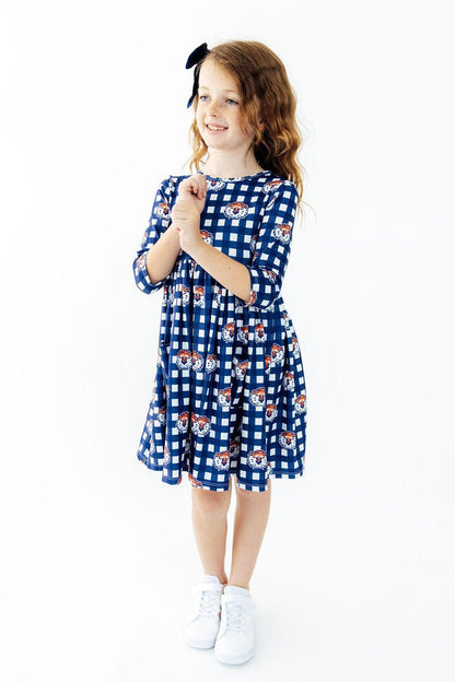 Auburn Plaid Aubie 3/4 Sleeve Pocket Twirl DressTwirl Dress - 3/4 - PocketTorqelo.com