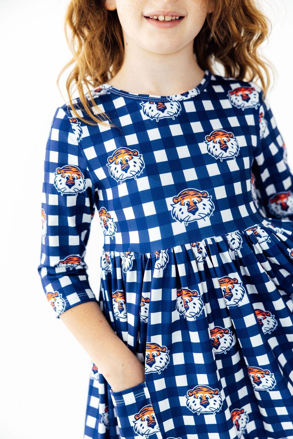 Auburn Plaid Aubie 3/4 Sleeve Pocket Twirl DressTwirl Dress - 3/4 - PocketTorqelo.com