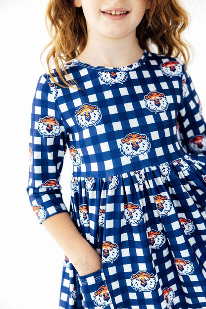 Auburn Plaid Aubie 3/4 Sleeve Pocket Twirl DressTwirl Dress - 3/4 - PocketTorqelo.com