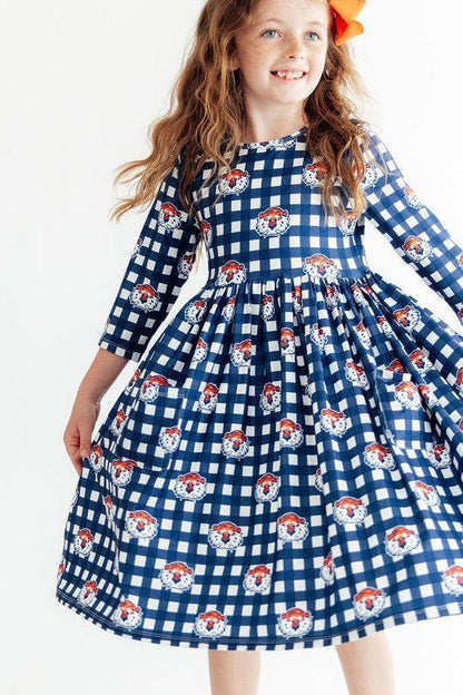 Auburn Plaid Aubie 3/4 Sleeve Pocket Twirl DressTwirl Dress - 3/4 - PocketTorqelo.com