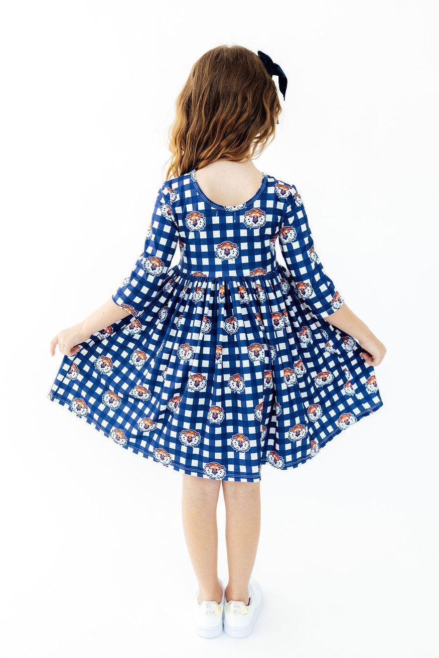 Auburn Plaid Aubie 3/4 Sleeve Pocket Twirl DressTwirl Dress - 3/4 - PocketTorqelo.com