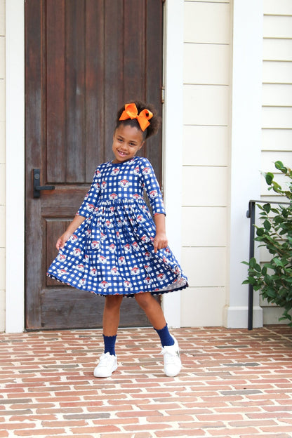 Auburn Plaid Aubie 3/4 Sleeve Pocket Twirl DressTwirl Dress - 3/4 - PocketTorqelo.com