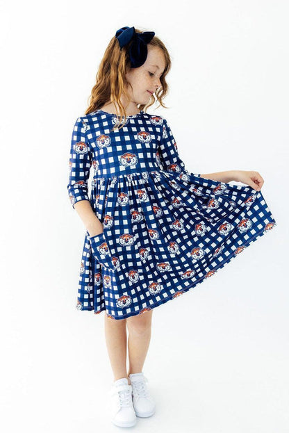 Auburn Plaid Aubie 3/4 Sleeve Pocket Twirl DressTwirl Dress - 3/4 - PocketTorqelo.com