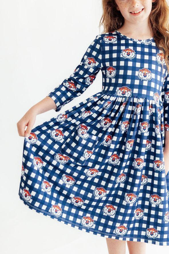 Auburn Plaid Aubie 3/4 Sleeve Pocket Twirl DressTwirl Dress - 3/4 - PocketTorqelo.com