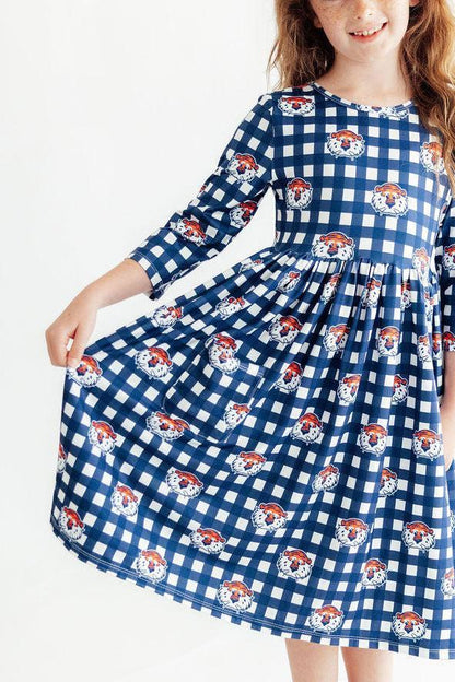 Auburn Plaid Aubie 3/4 Sleeve Pocket Twirl DressTwirl Dress - 3/4 - PocketTorqelo.com