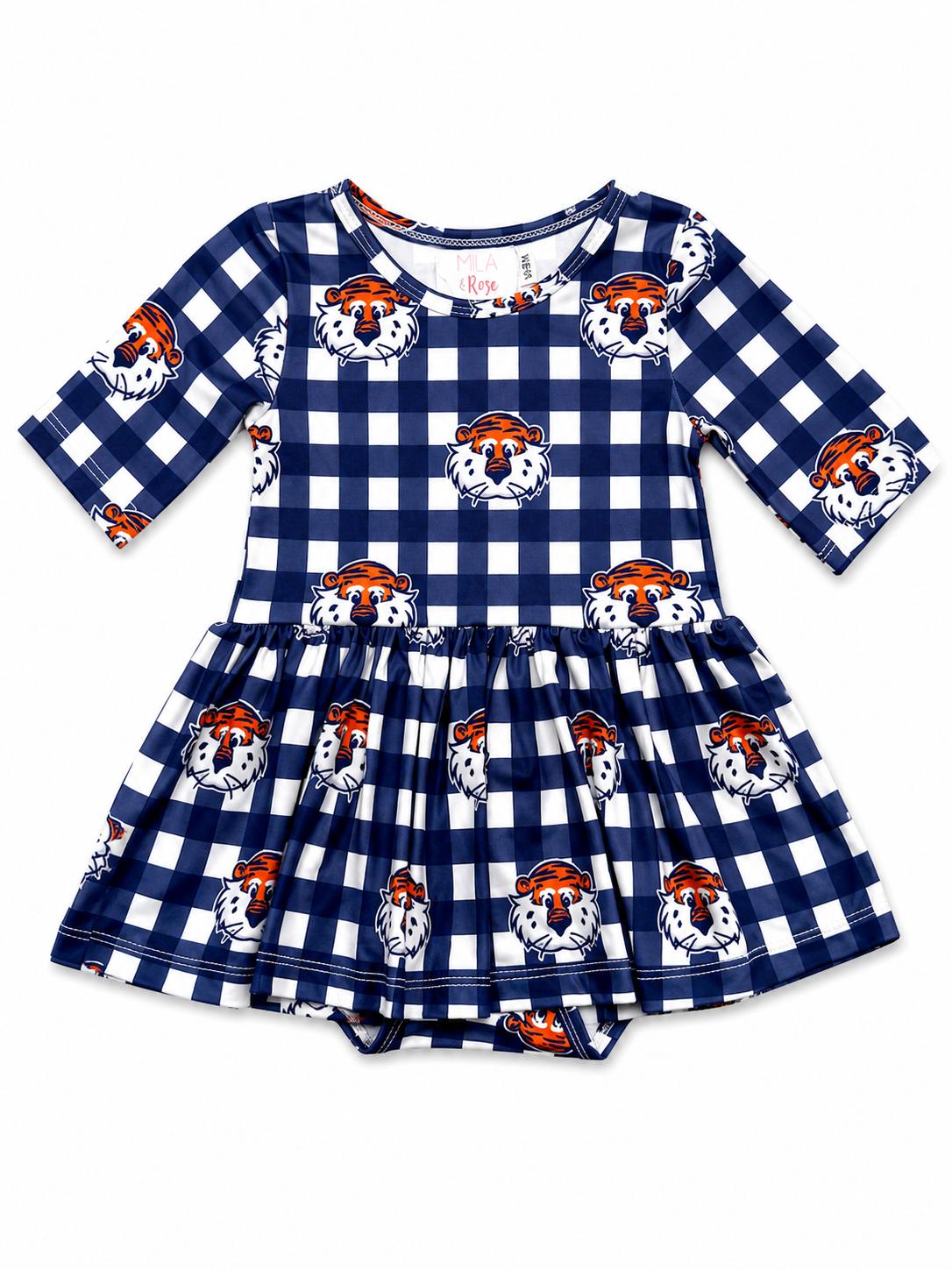 Auburn Plaid Aubie 3/4 Sleeve Twirl BodysuitTwirl Bodysuit - 3/4 SleeveTorqelo.com