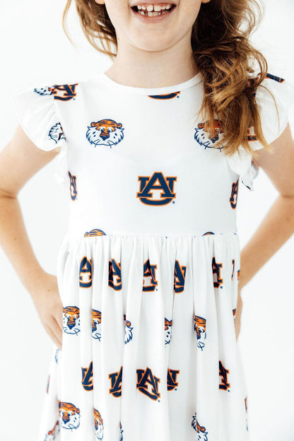Auburn White Aubie Flutter Twirl DressTwirl Dress - FlutterTorqelo.com
