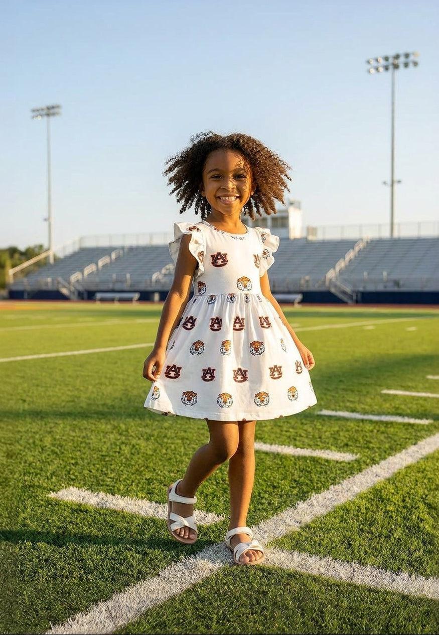 Auburn White Aubie Flutter Twirl DressTwirl Dress - FlutterTorqelo.com