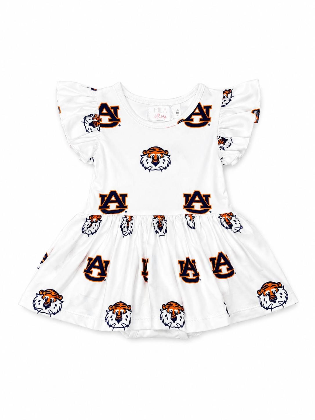 Auburn White Aubie S/S Flutter Twirl BodysuitTwirl Bodysuit - S/S FlutterTorqelo.com