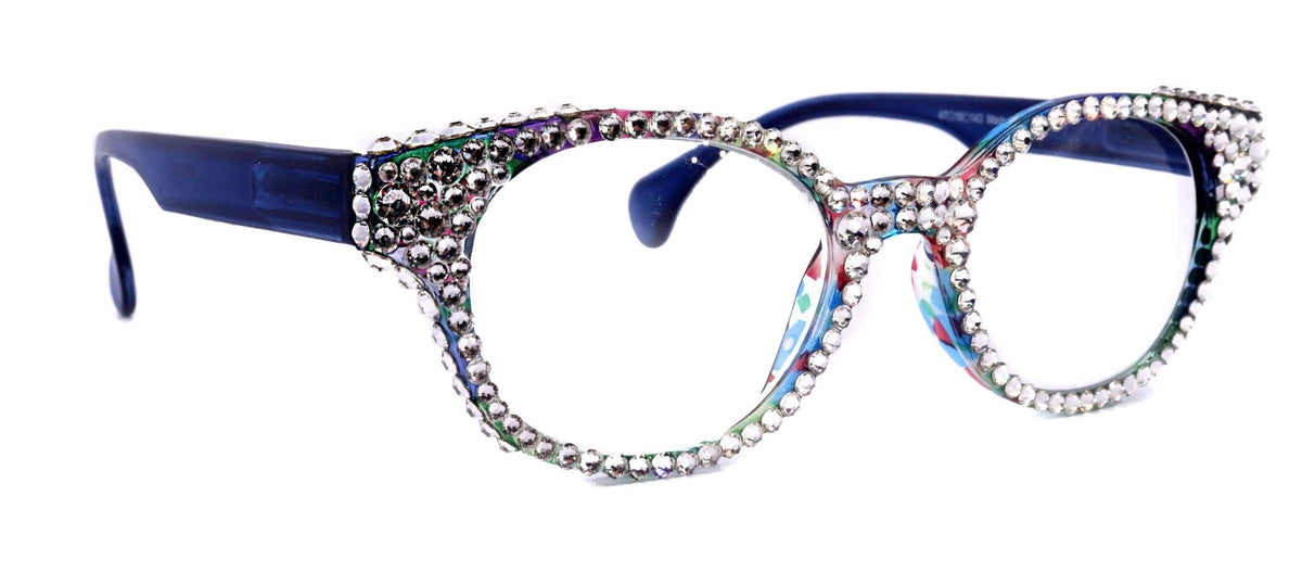 Autumn, (Bling) Reading Glasses For Women W (Full Crystals) Genuine European Crystals Round Frame (Blue, Purple Floral) NY Fifth AvenueTorqelo.com
