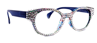 Autumn, (Bling) Reading Glasses For Women W (Full Crystals) Genuine European Crystals Round Frame (Blue, Purple Floral) NY Fifth AvenueTorqelo.com