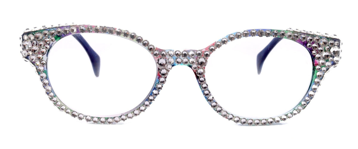 Autumn, (Bling) Reading Glasses For Women W (Full Crystals) Genuine European Crystals Round Frame (Blue, Purple Floral) NY Fifth AvenueTorqelo.com