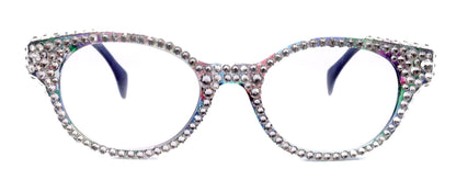 Autumn, (Bling) Reading Glasses For Women W (Full Crystals) Genuine European Crystals Round Frame (Blue, Purple Floral) NY Fifth AvenueTorqelo.com