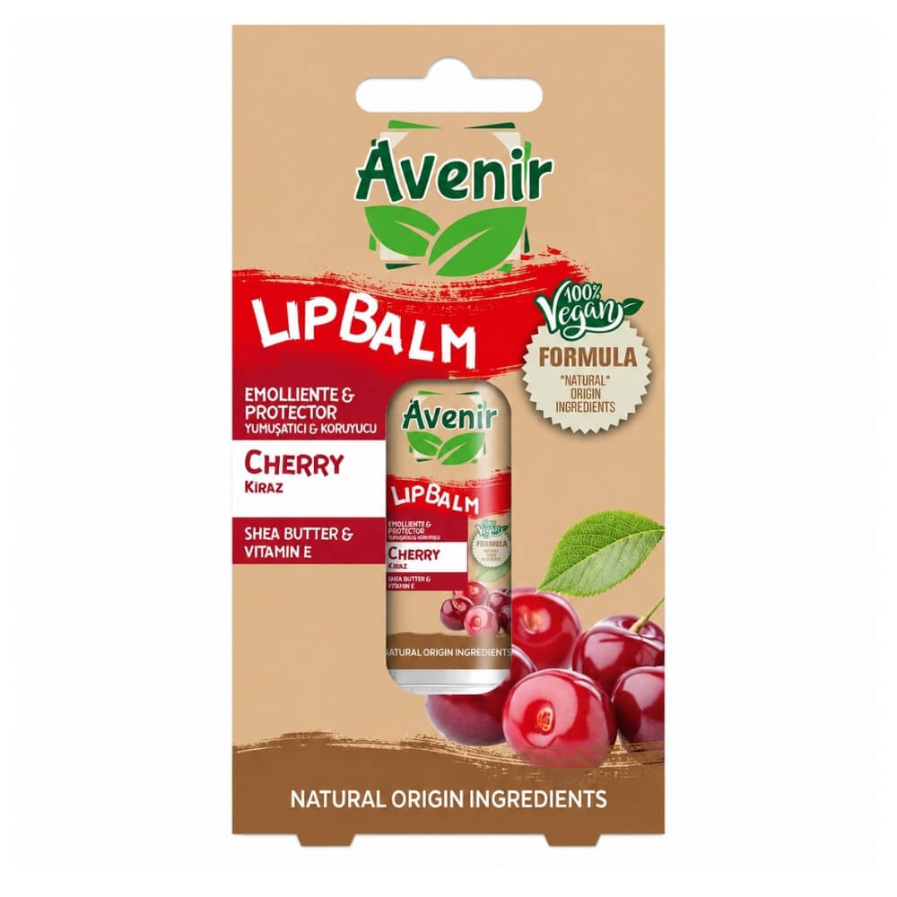 Avenir Vegan Cherry Lip Balm for Hydrated Lips 5.2g by Beauty Care Bag