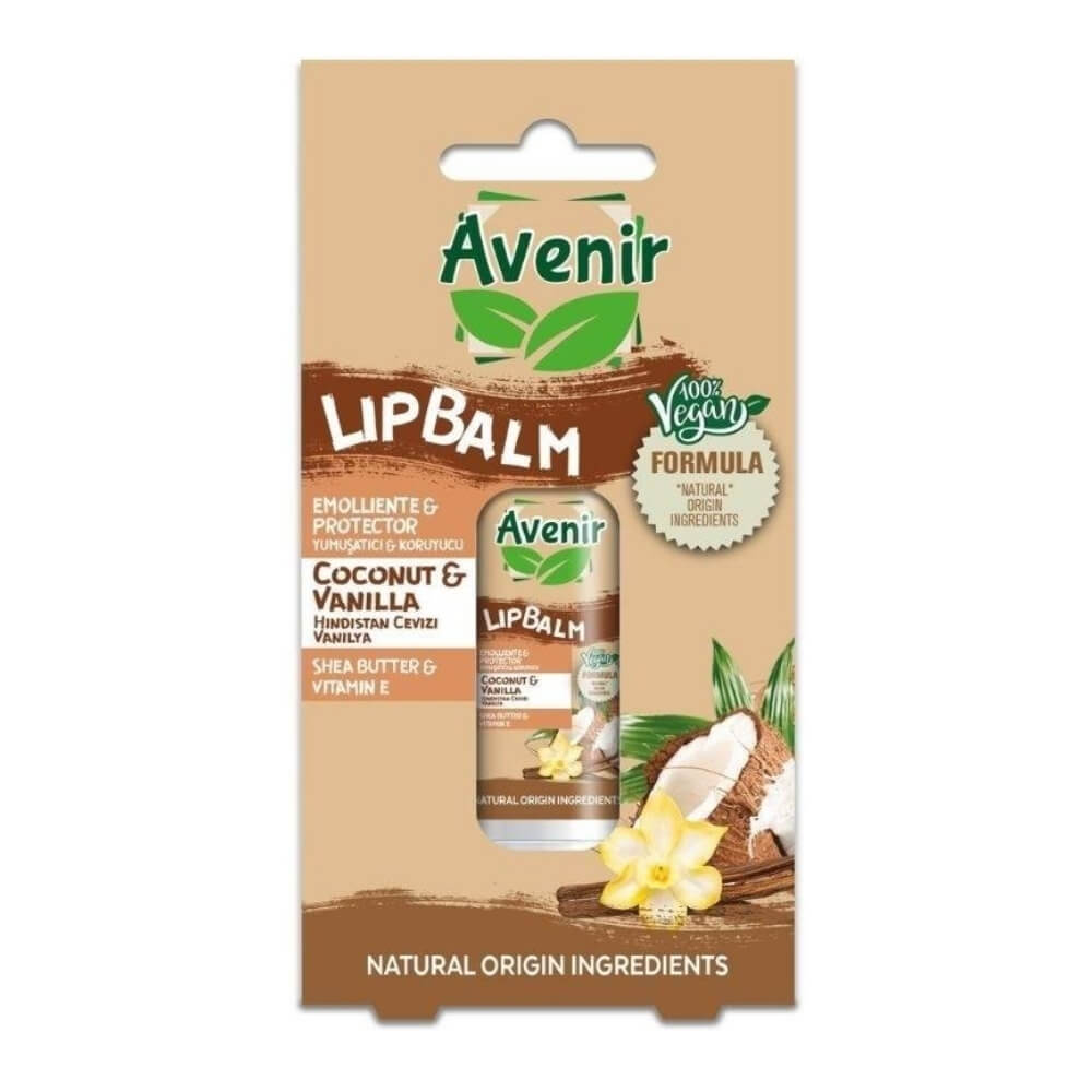 Avenir Vegan Coconut & Vanilla Lip Balm for Dry Lips 5.2g by Beauty Care Bag