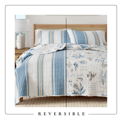 Stripe & Ocean Story Coastal Quilt Set - New Castle Collection by Great Bay Home
