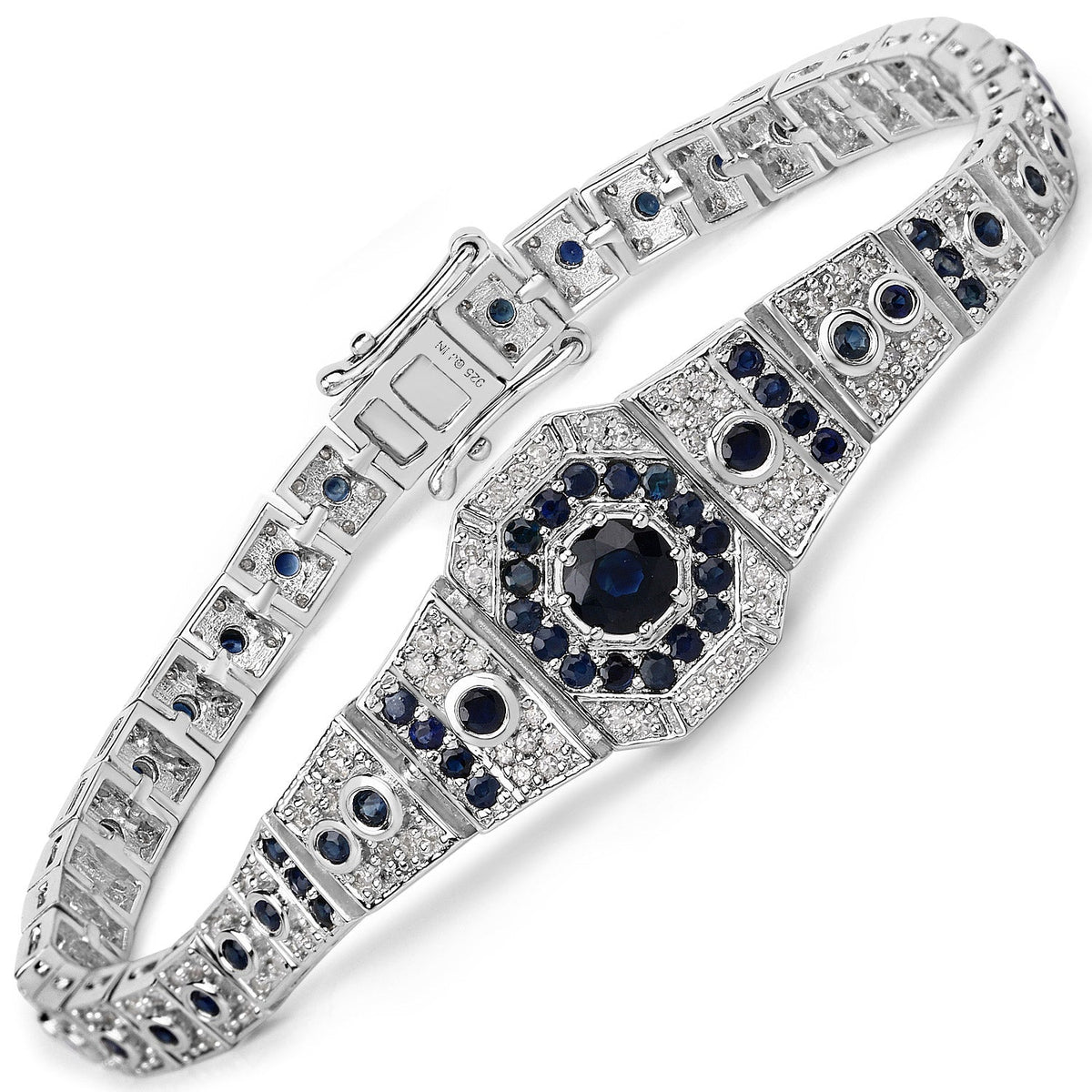 3.79 ct blue sapphire and white diamond .925 sterling silver bracelet by Avera Group