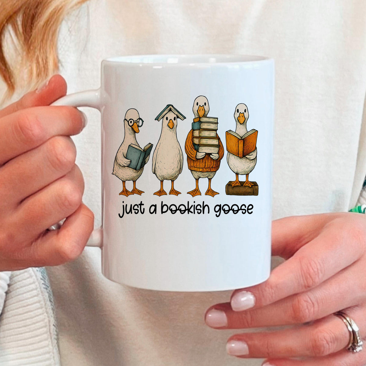 Bookish Goose Coffee Mug - Funny Book Lover Gift | Quirky Ceramic 11 oz or 15 oz by Joyful Moose