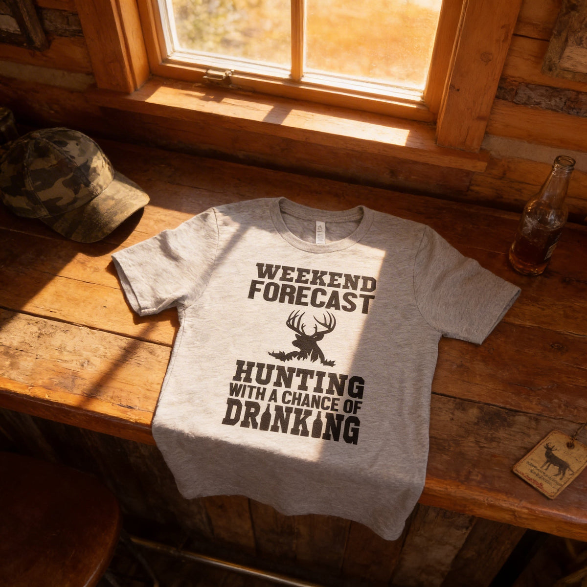 Hunting Gift for Men - Hunting with a chance of Drinking T-shirt - Funny Mens Shirt by Joyful Moose