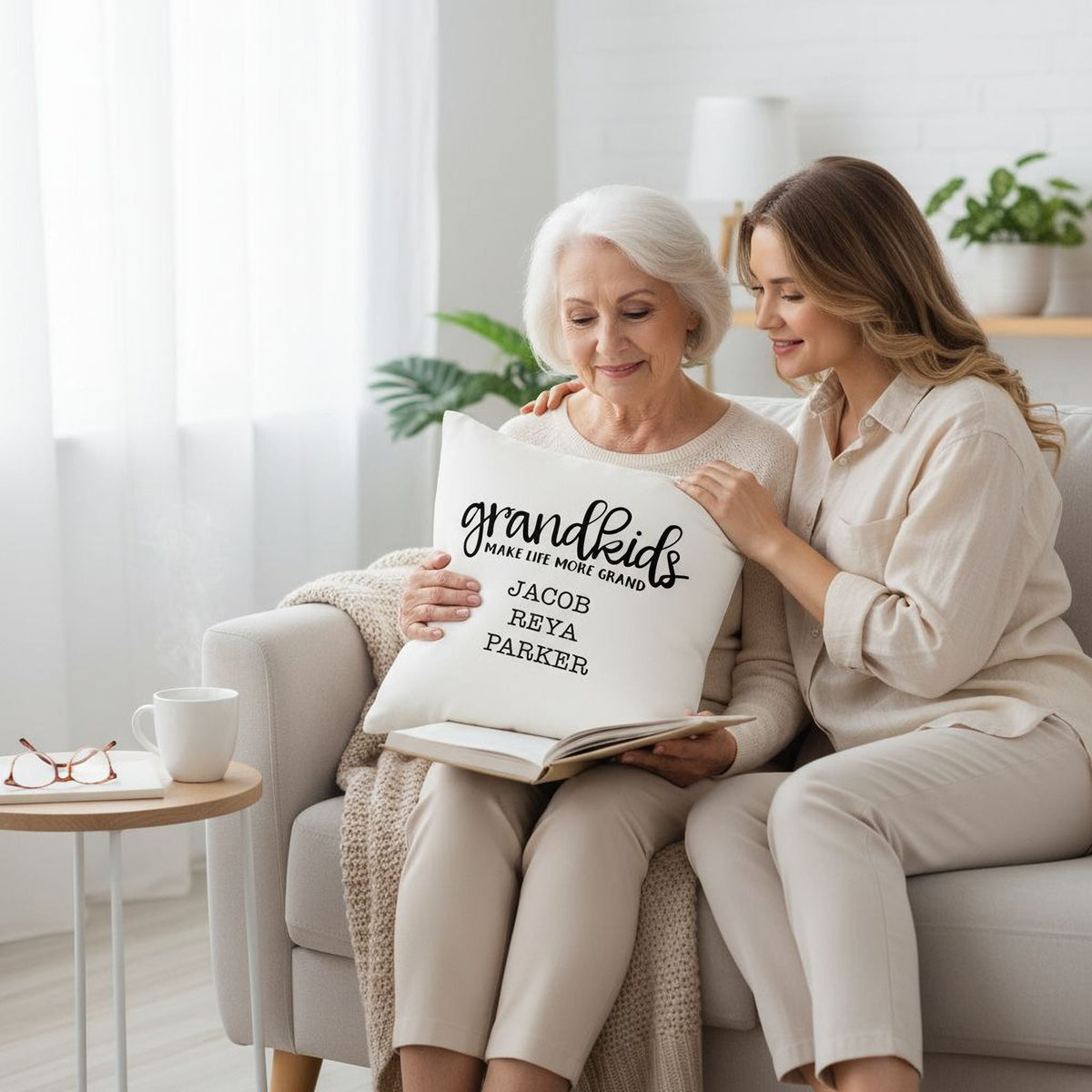 Personalized Pillow Cover - Grandkids Make Life Grand - Christmas Gift for Grandma - Throw Pillow Personalized with Grandchildrens Names by Joyful Moose