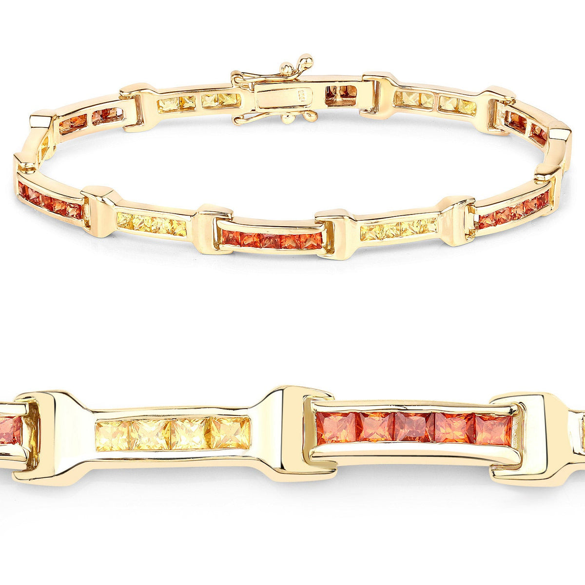 6.48 ct orange and yellow sapphire line bracelet by Avera Group, view 2
