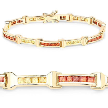 6.48 ct orange and yellow sapphire line bracelet by Avera Group, view 2