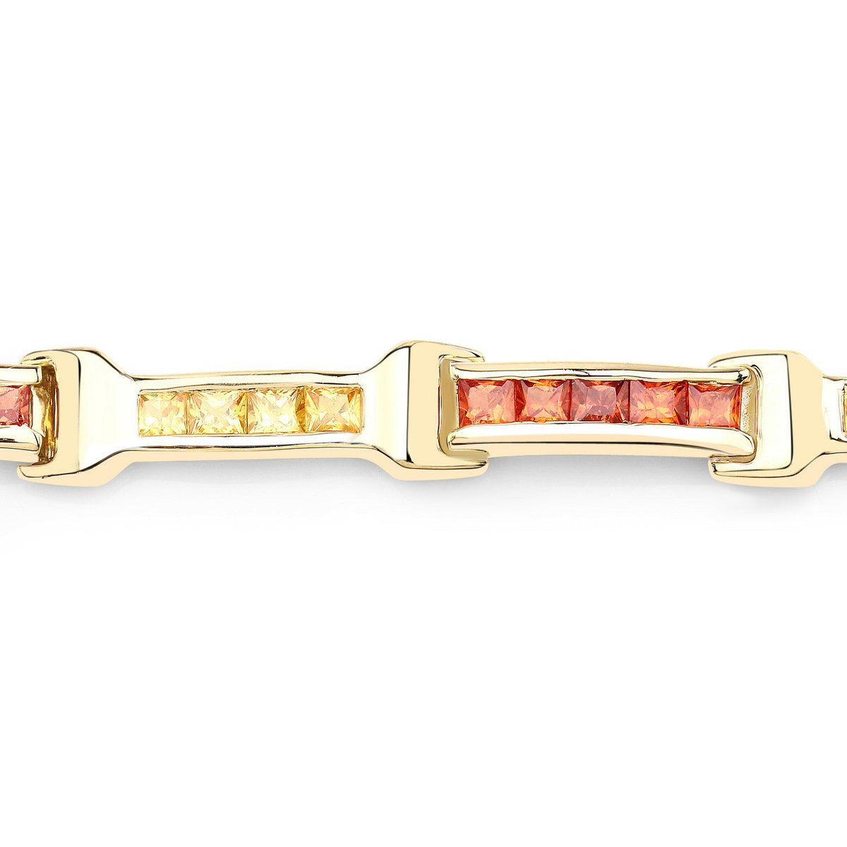 6.48 ct orange and yellow sapphire line bracelet by Avera Group, view 3