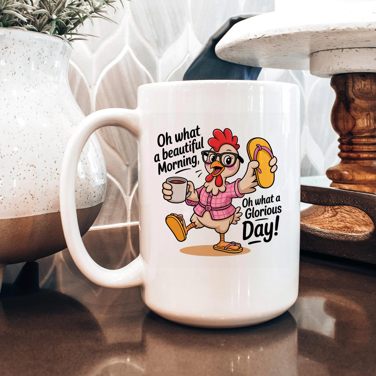 Funny Chicken Mug - Ceramic Coffee Mug, Microwave Safe Morning Cup by Joyful Moose