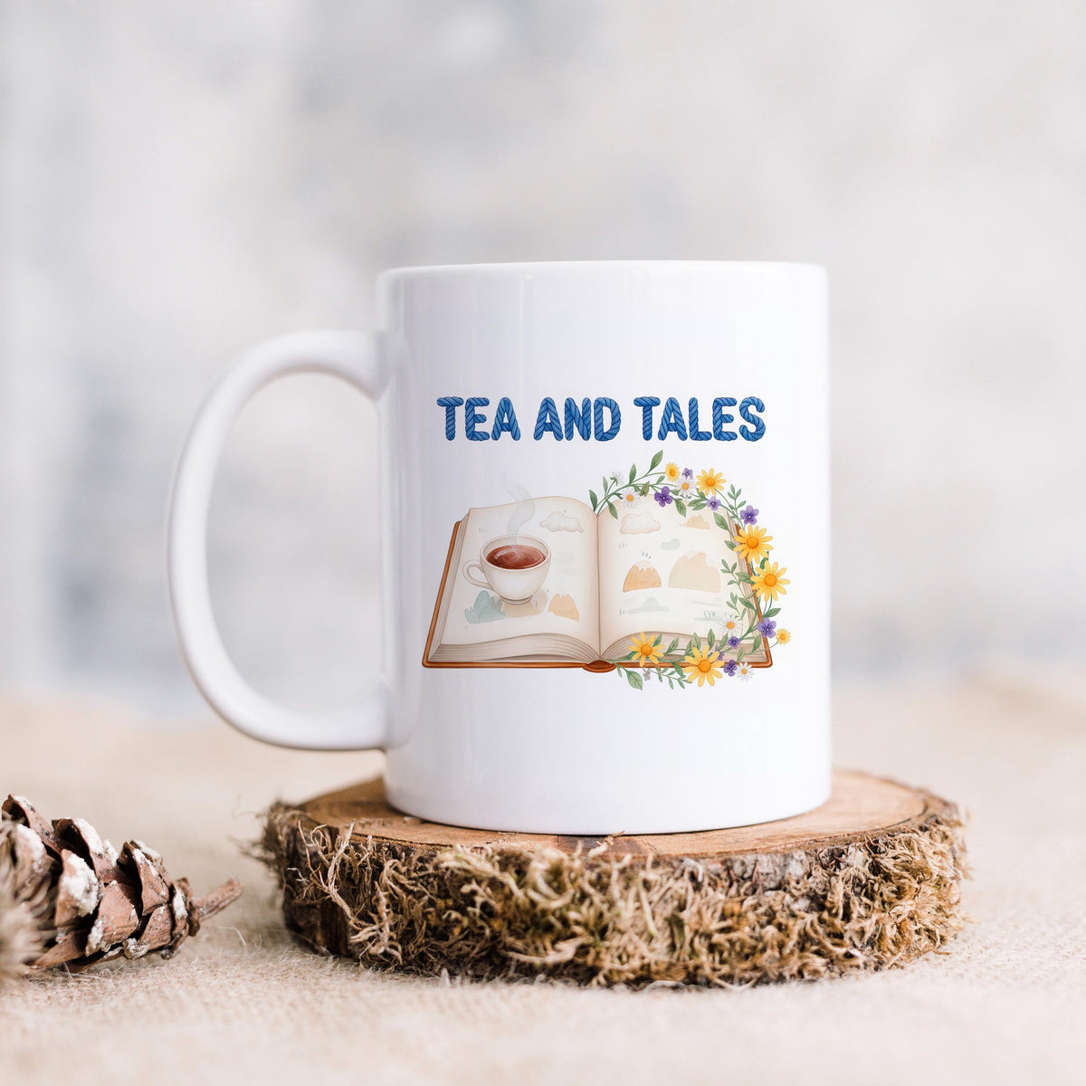 Tea and Tales Mug – Cozy Reader Mug | Book Lover Gift | Ceramic Tea Cup 11oz/15oz by Joyful Moose