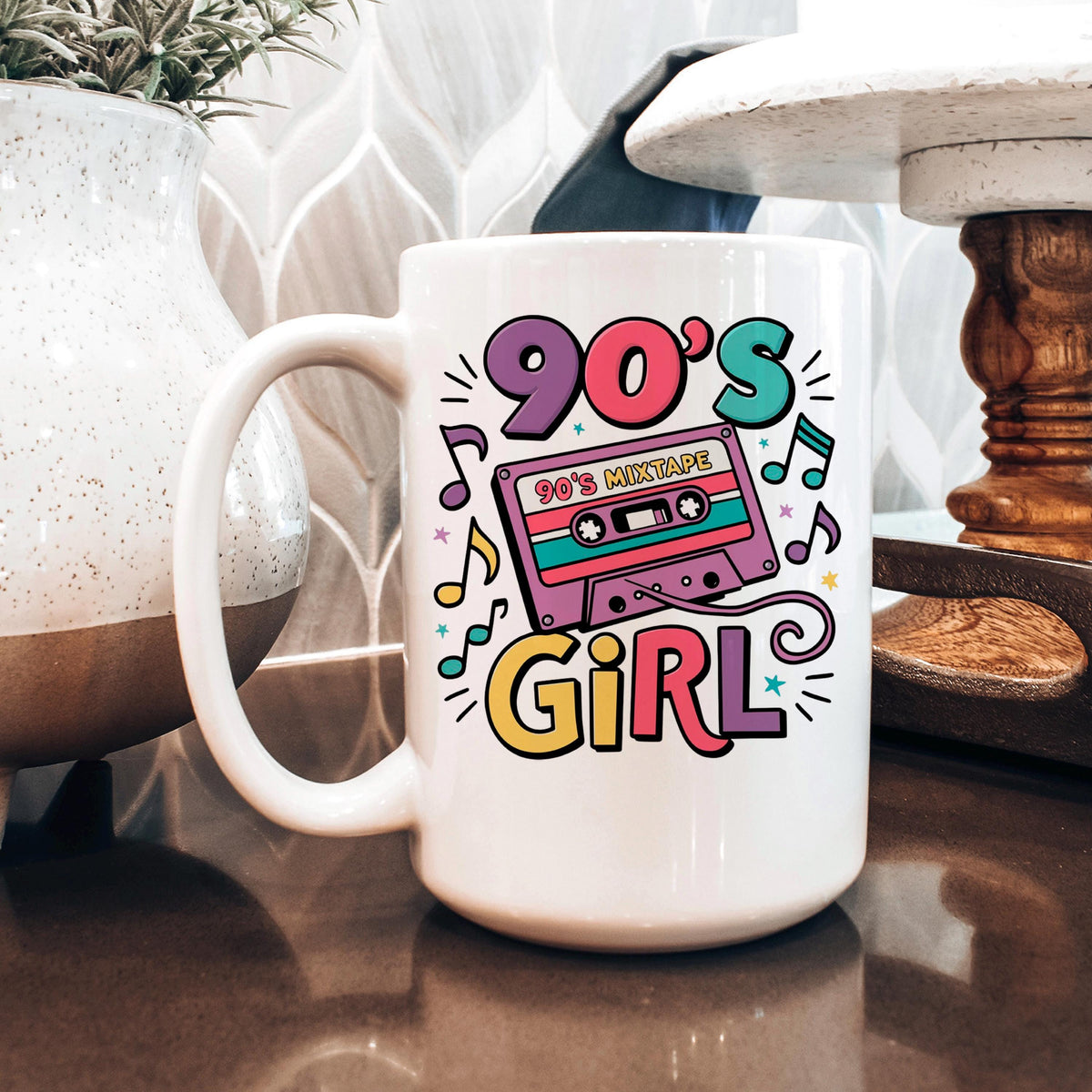 90s Girl Coffee Mug – Retro Cassette Tape Design | Microwave Safe Ceramic Cup by Joyful Moose