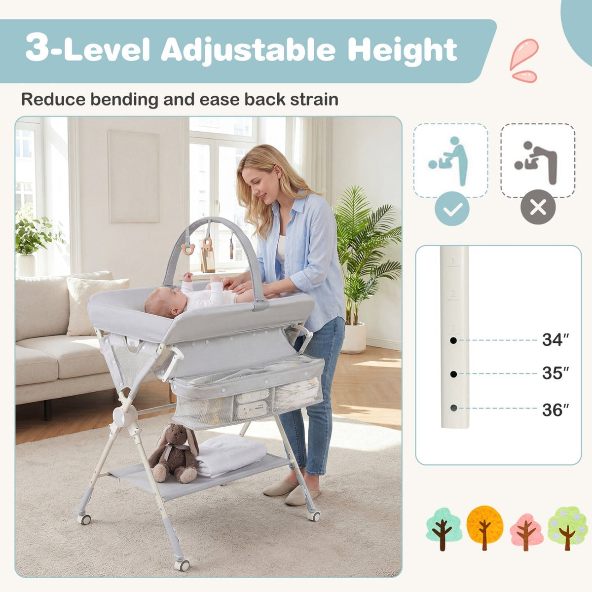Baby Changing Table Foldable Diaper Changing Station with Storage Bag and ShelfTorqelo.com