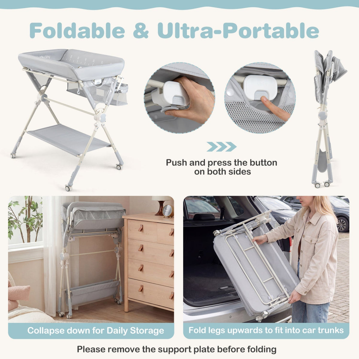 Baby Changing Table Foldable Diaper Changing Station with Storage Bag and ShelfTorqelo.com
