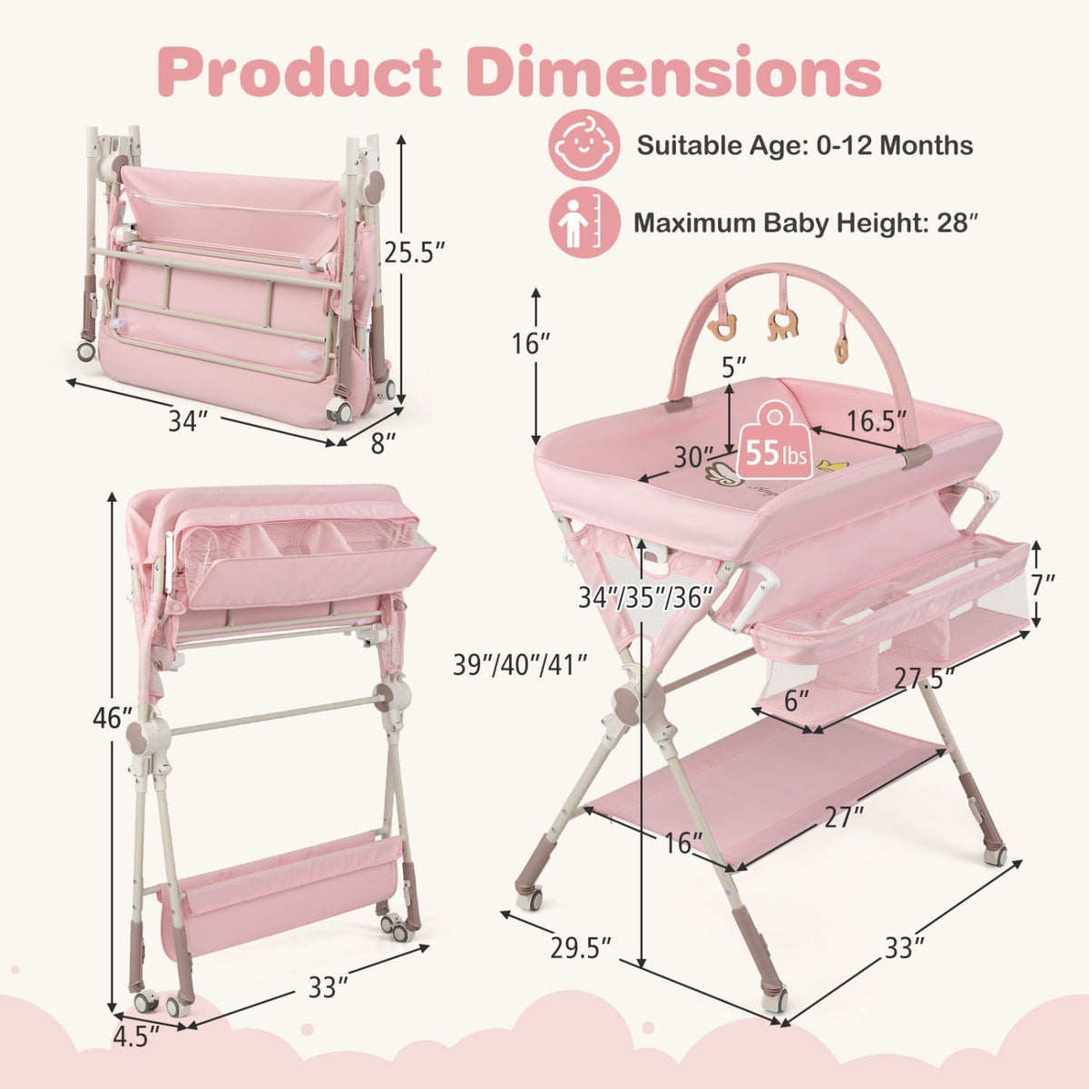 Baby Changing Table Foldable Diaper Changing Station with Storage Bag and ShelfTorqelo.com