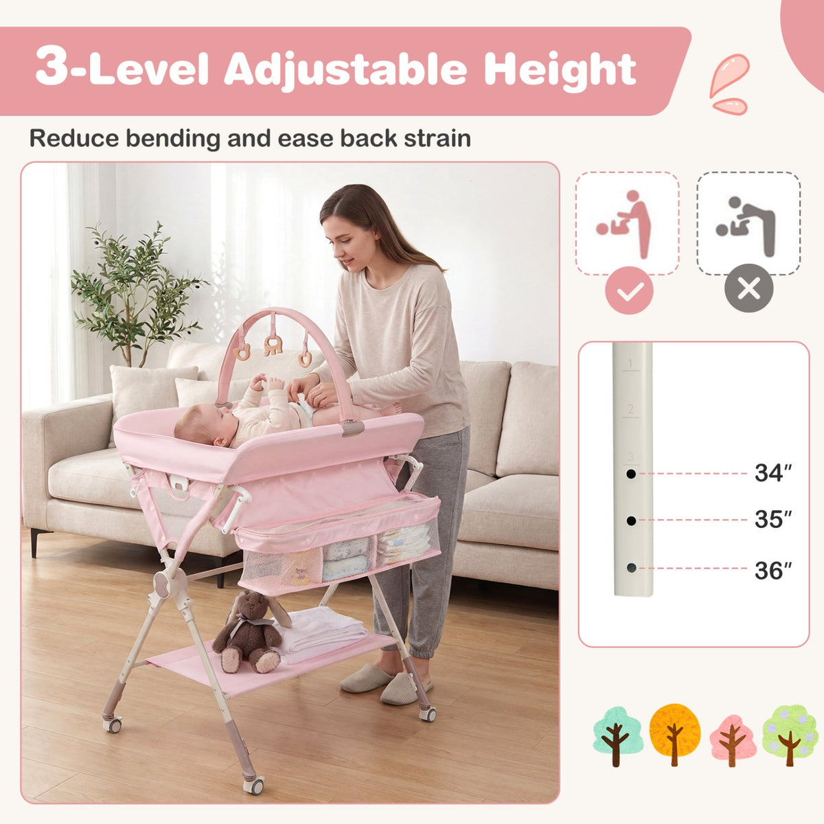 Baby Changing Table Foldable Diaper Changing Station with Storage Bag and ShelfTorqelo.com