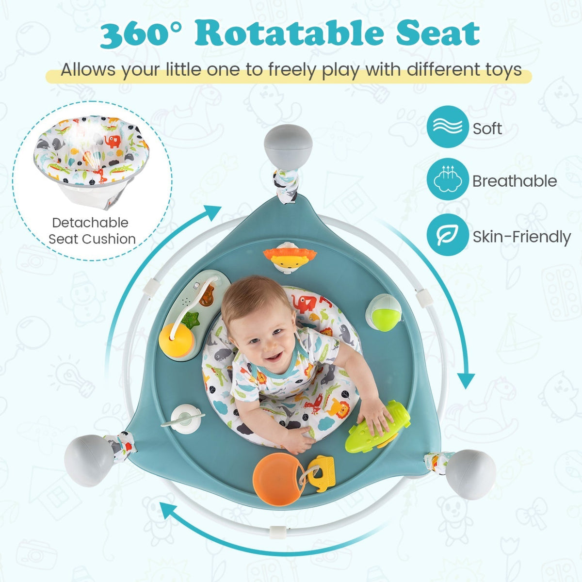 Baby Jump and Play Activity Center with Rotatable Seat and Interactive ToysTorqelo.com