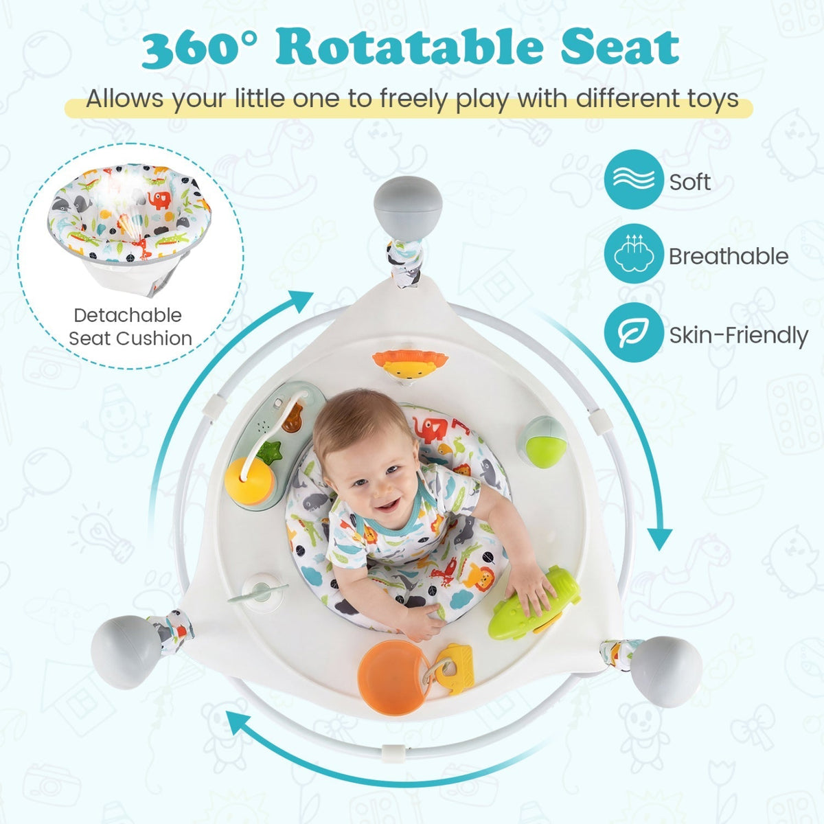 Baby Jump and Play Activity Center with Rotatable Seat and Interactive ToysTorqelo.com