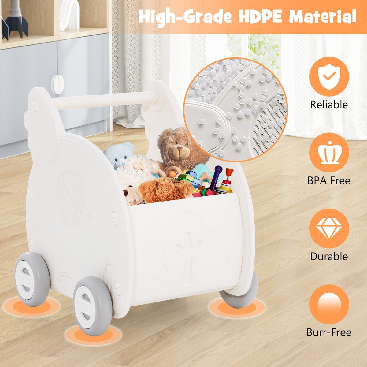 Baby Walker Push Toy with Handle for Boys Girls of 3+ Years Old-WhiteTorqelo.com