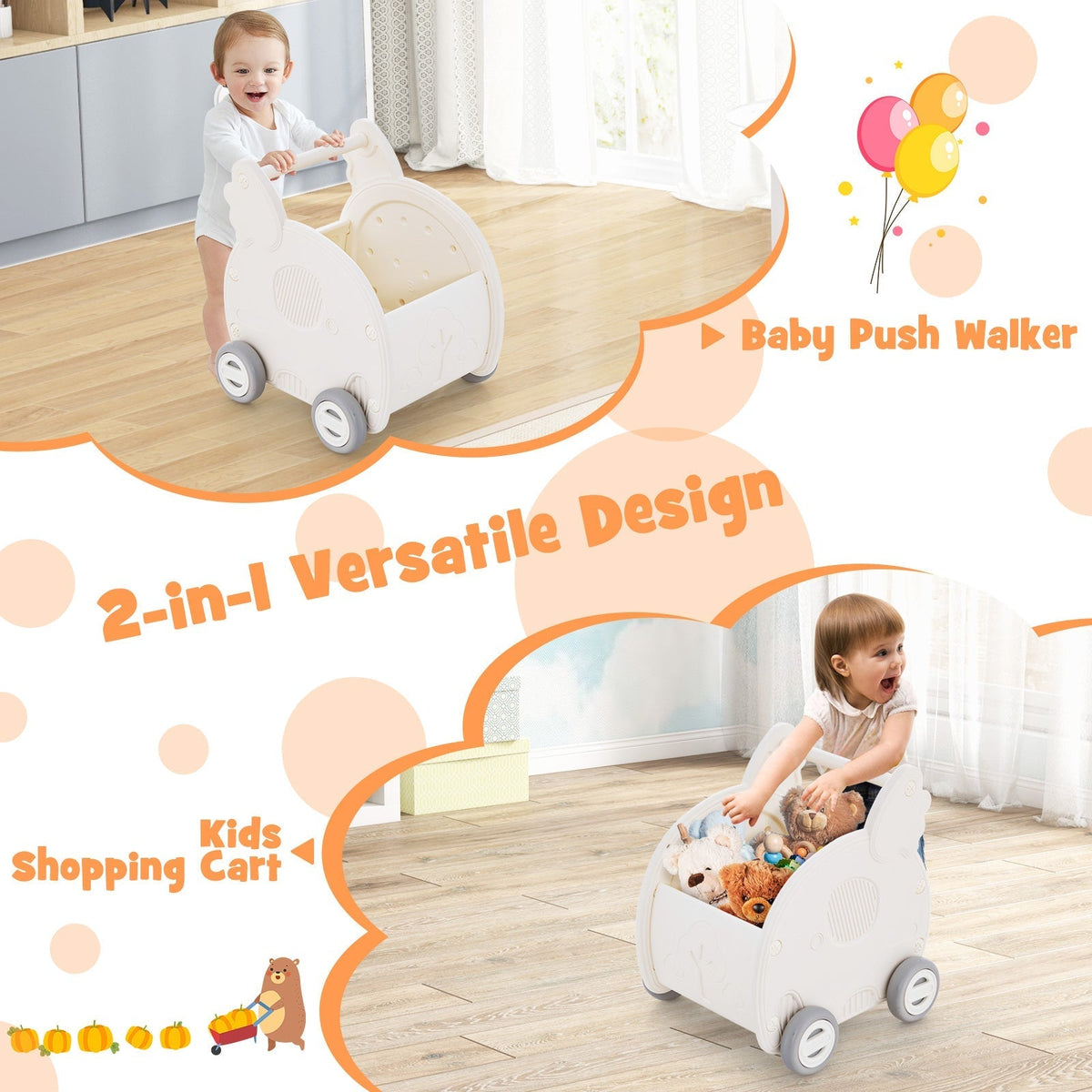 Baby Walker Push Toy with Handle for Boys Girls of 3+ Years Old-WhiteTorqelo.com