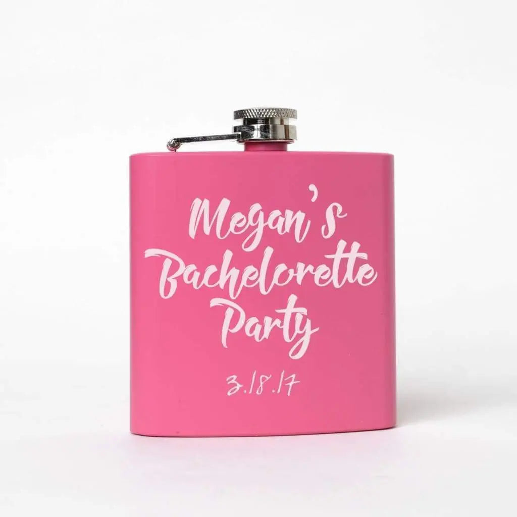 Bachelorette Party Pink Flask - Personalized bachelorette party favors Custom gifts supplies by Joyful Moose