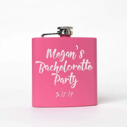 Bachelorette Party Pink Flask - Personalized bachelorette party favors Custom gifts supplies by Joyful Moose