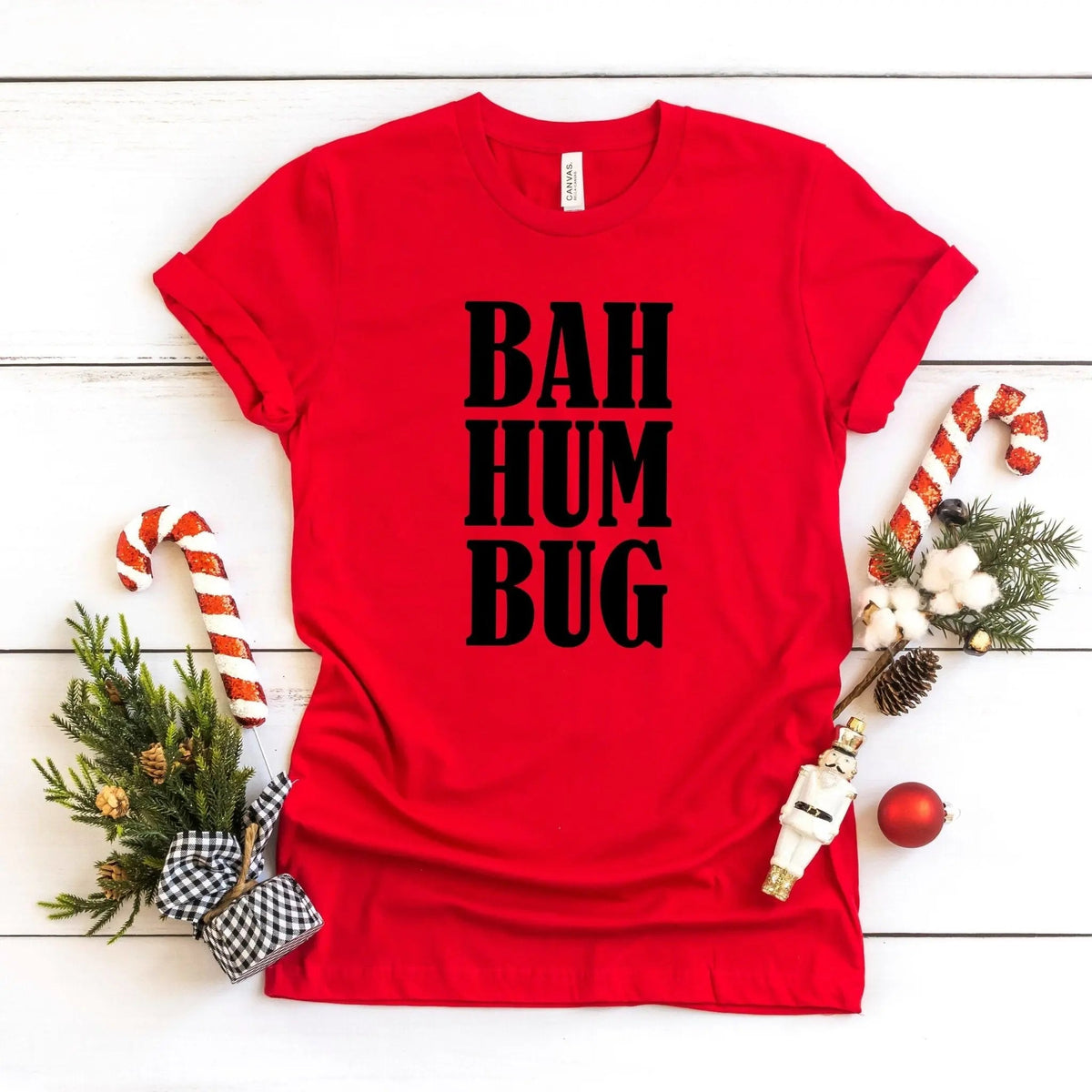 bah humbug Funny Christmas shirt, Red Christmas tee by Joyful Moose