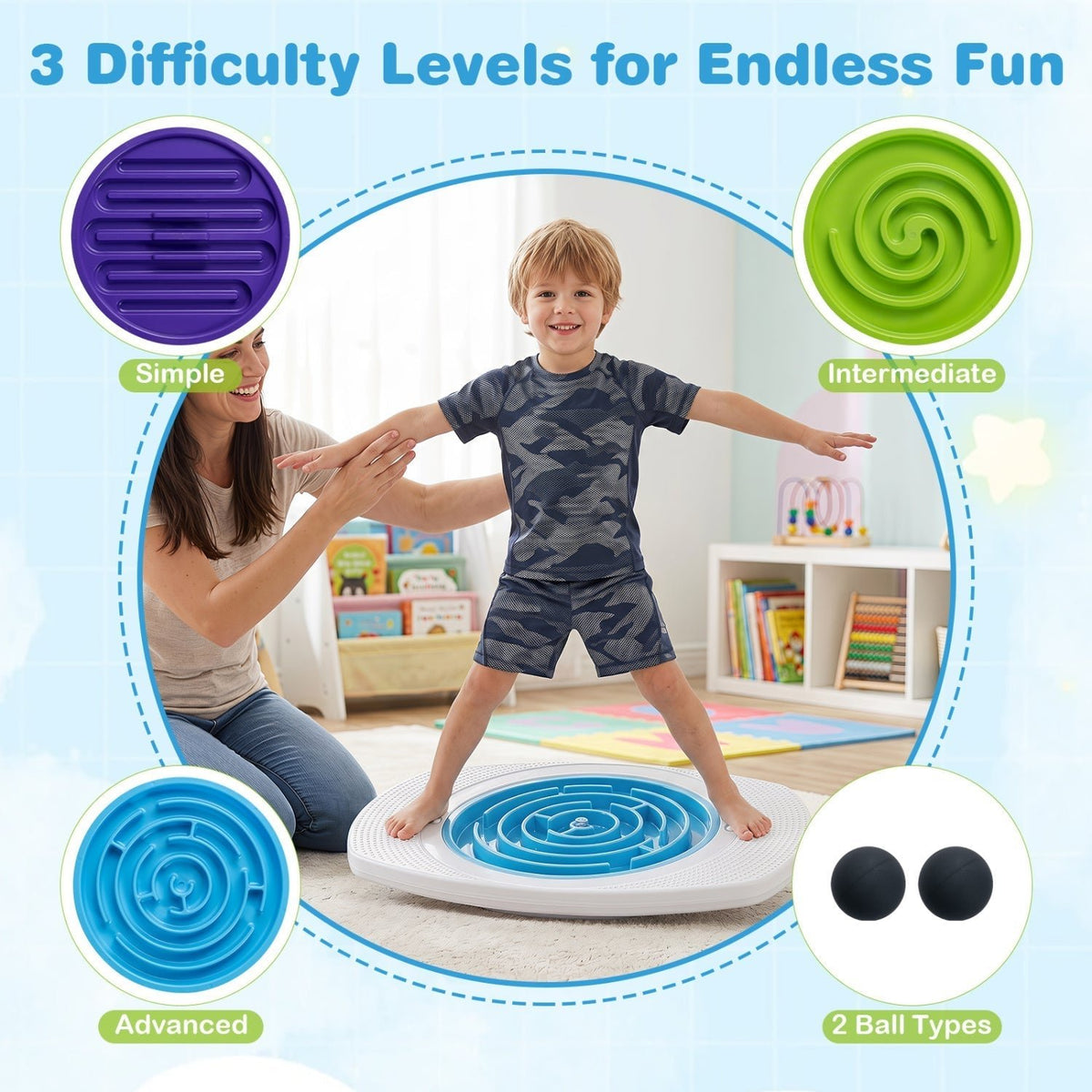 Balance Board Maze for Kids with 3 Difficulty LevelsBalance BoardTorqelo.com