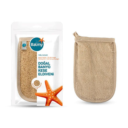 Balmy Exfoliating Bath Glove - Natural Loofah & Cotton, Exfoliates & Renews Skin, Turkish Bath Glove for Oily SkinExfoliatorTorqelo.com
