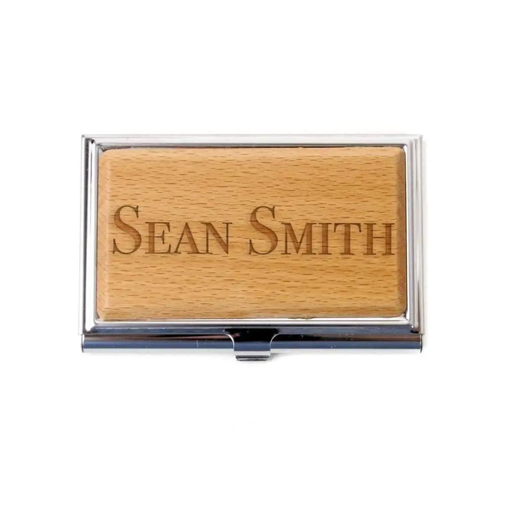 Bamboo Business Card Holder - Personalized Laser Engraved Business Card Case for Men by Joyful Moose