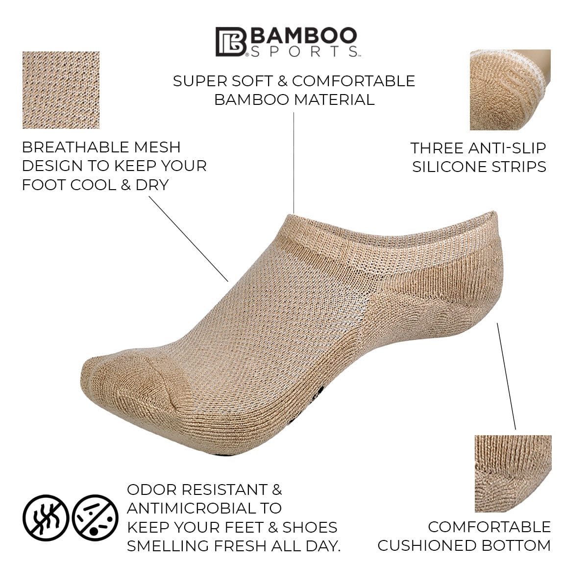 Invisible No Show Bamboo Rayon Socks by Bamboo Sports